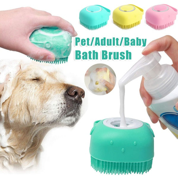 Silicone Pet Bath & Massage Brush with Shampoo Dispenser