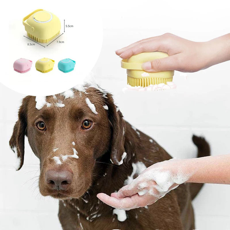 Silicone Pet Bath & Massage Brush with Shampoo Dispenser