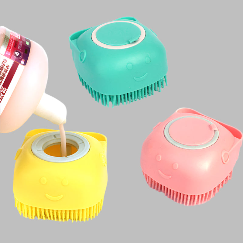 Silicone Pet Bath & Massage Brush with Shampoo Dispenser