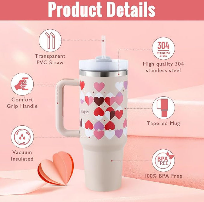 40 Oz Spill-Proof Coffee Tumbler – Handle, Straw & Lid | Vacuum Insulated Mug for Car, Gym, Gifts